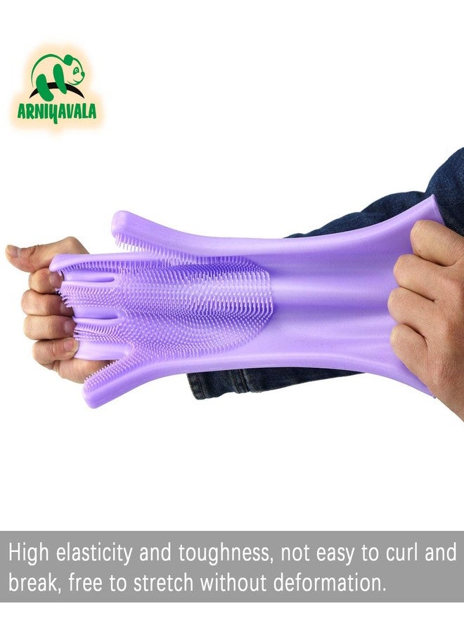 ARNIYAVALA قفازات غسل الأطباق السحرية من أرنيافالا، قفازات سيليكون قابلة لإعادة الاستخدام مع إسفنجات تنظيف للمطبخ والحمام والعناية بشعر الحيوانات الأليفة وغسيل السيارات، زوج واحد، قفازان. - Image 5